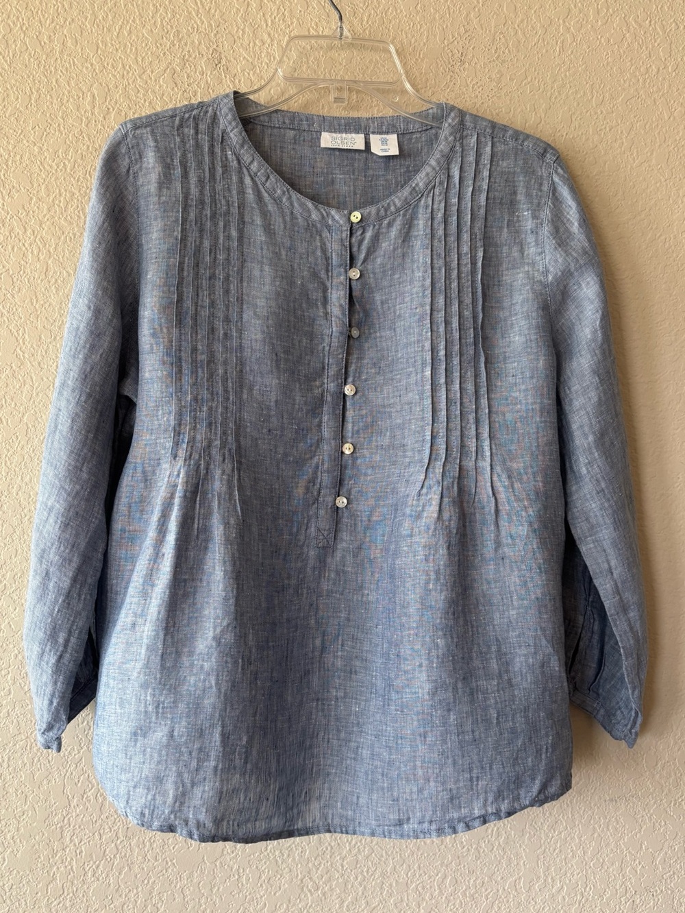 Sigrid Olsen 100% linen blue pullover top coastal preppy women M